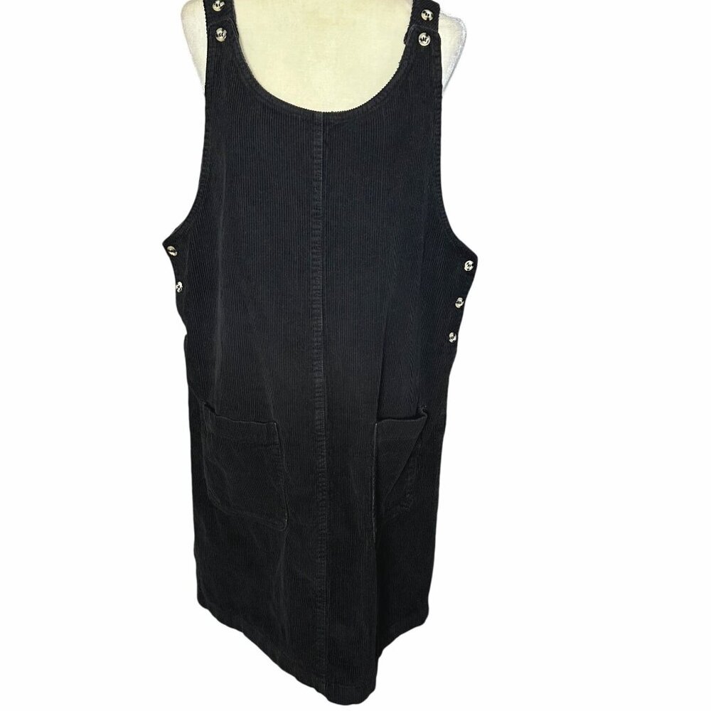 Vintage Corduroy Jumper Dress Black Overalls 90s Plus Size 1X Pinafore Modest